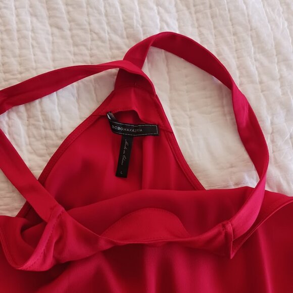 Ruby Red BCBGMaxAzria Halter/Racer Back Mini Cocktail Dress w/ Slit Womens Large - Picture 5 of 7